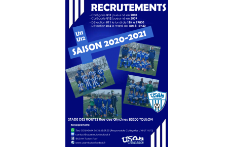 Détection U11/U12 Saison 2020/2021