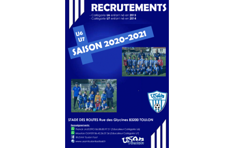Inscriptions U6 / U7 - Saison 2020-2021