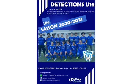 Détections U16 Saison 2020-2021